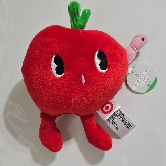 Kids Easter Basket Filler Happy Red Apple with Worm Friend Soft Plush Toy NEW - Picture 1 of 4